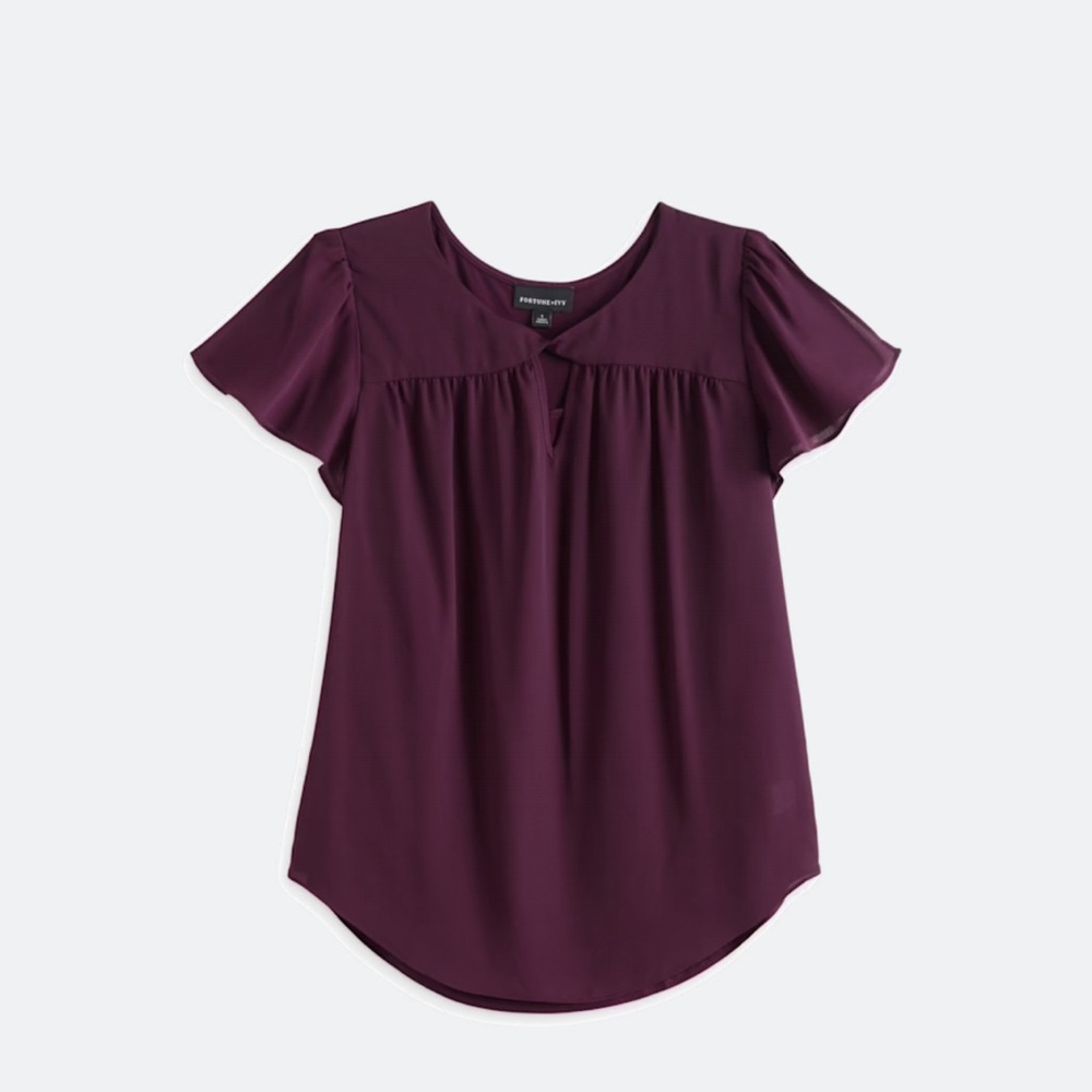 Elegant Purple Blouse with Flutter Sleeves